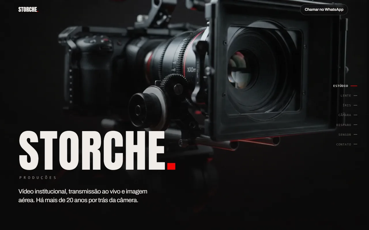 Página inicial do site da Storche Produções, produtora de vídeo